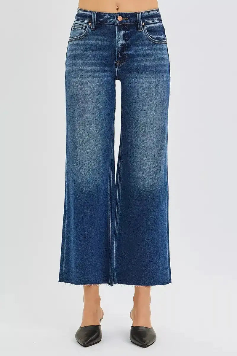 Main RISEN MID RISE CROP WIDE LEG RAW CUT HEM JEANS PWC21093 image