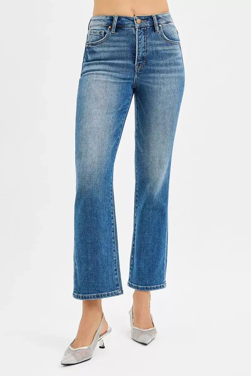 Main RISEN Tummy Control High Rise Crop Straight Jeans image