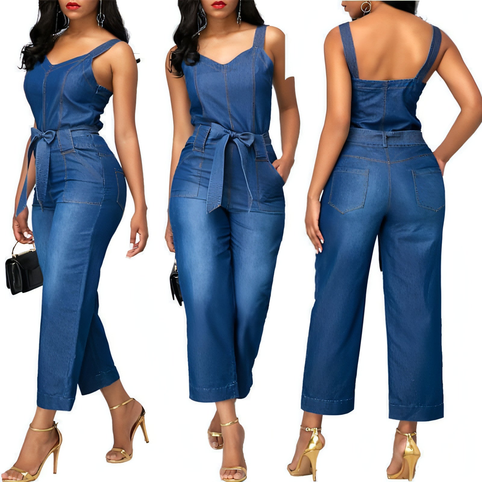Main Sling Bowknot Denim Jumpsuit image
