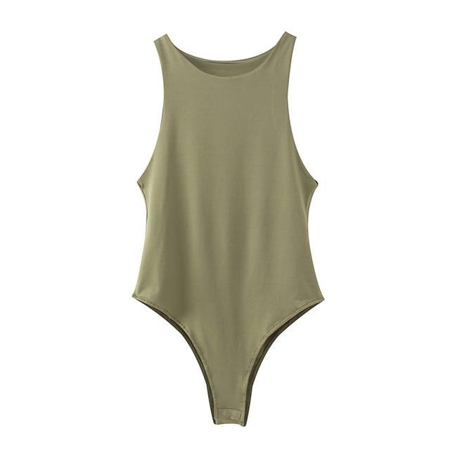 Solid O Neck Summer Sleeveless Bodysuit in a stylish design, made from cotton and polyester, perfect for summer wear.
