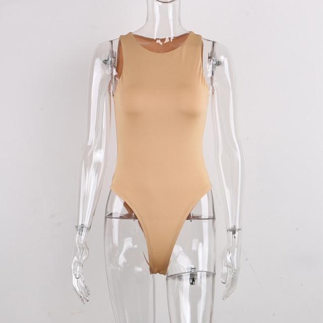 Solid O Neck Summer Sleeveless Bodysuit in a stylish design, made from cotton and polyester, perfect for summer wear.