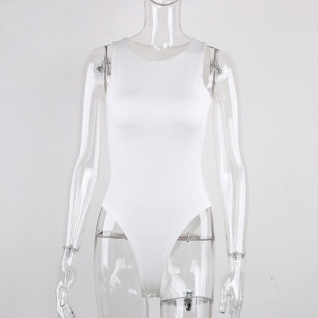 Solid O Neck Summer Sleeveless Bodysuit in a stylish design, made from cotton and polyester, perfect for summer wear.