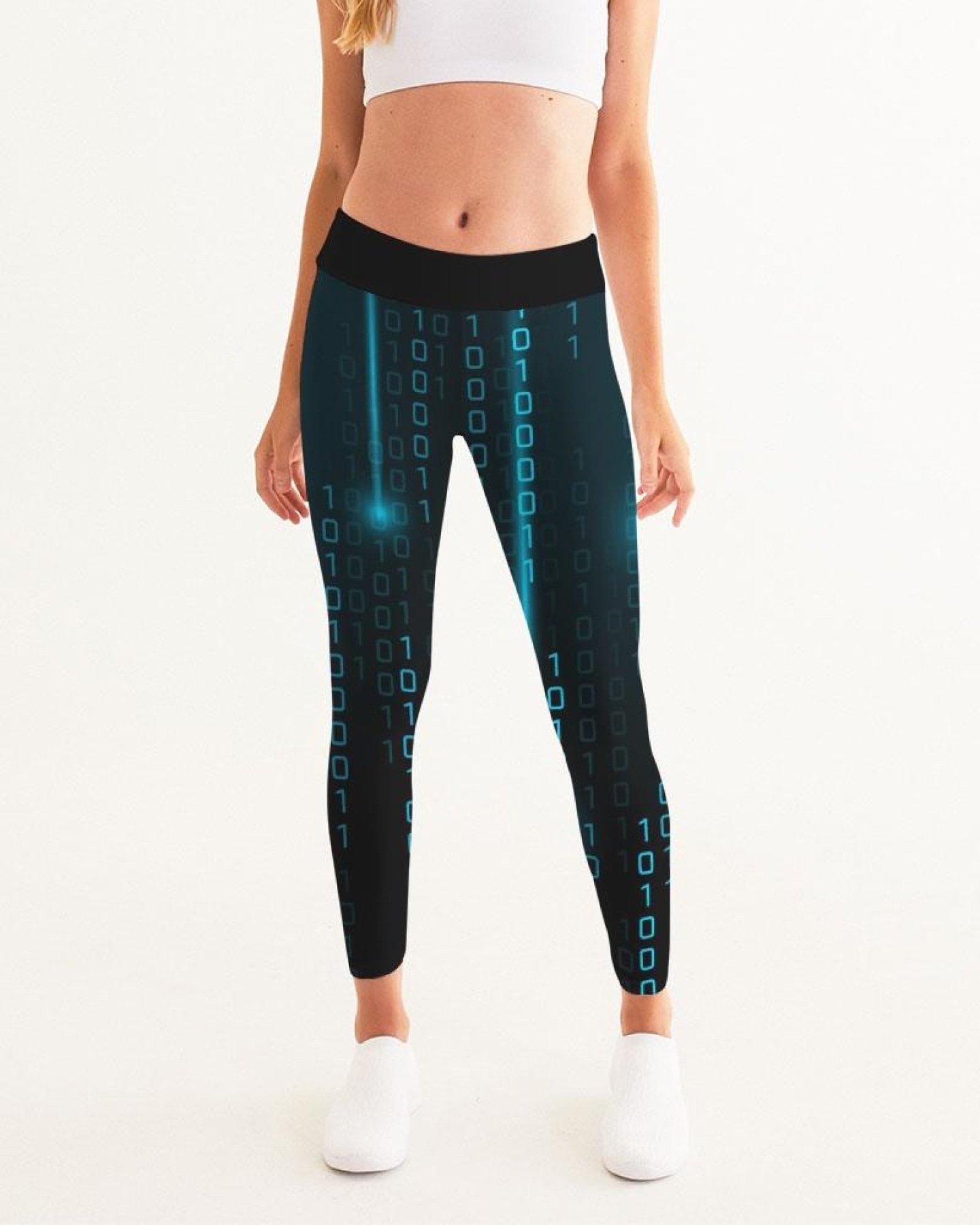 Blue Matrix Style Women's Leggings featuring high waist, breathable fabric, and stylish mesh paneling.