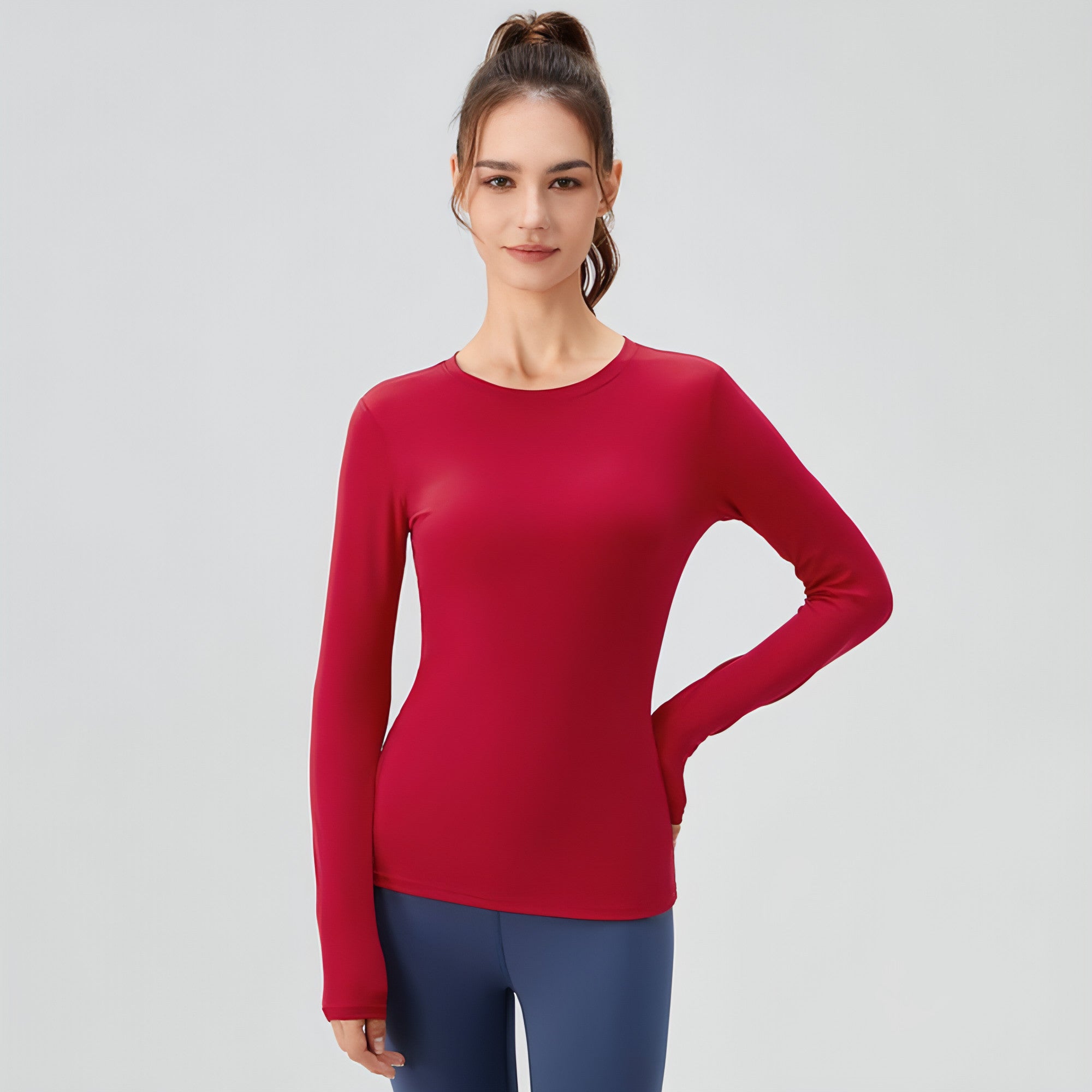 T. Skinny Slimming Nude Feel High Elastic Yoga Leggings displayed on a model, showcasing their flattering fit and high elastic material.