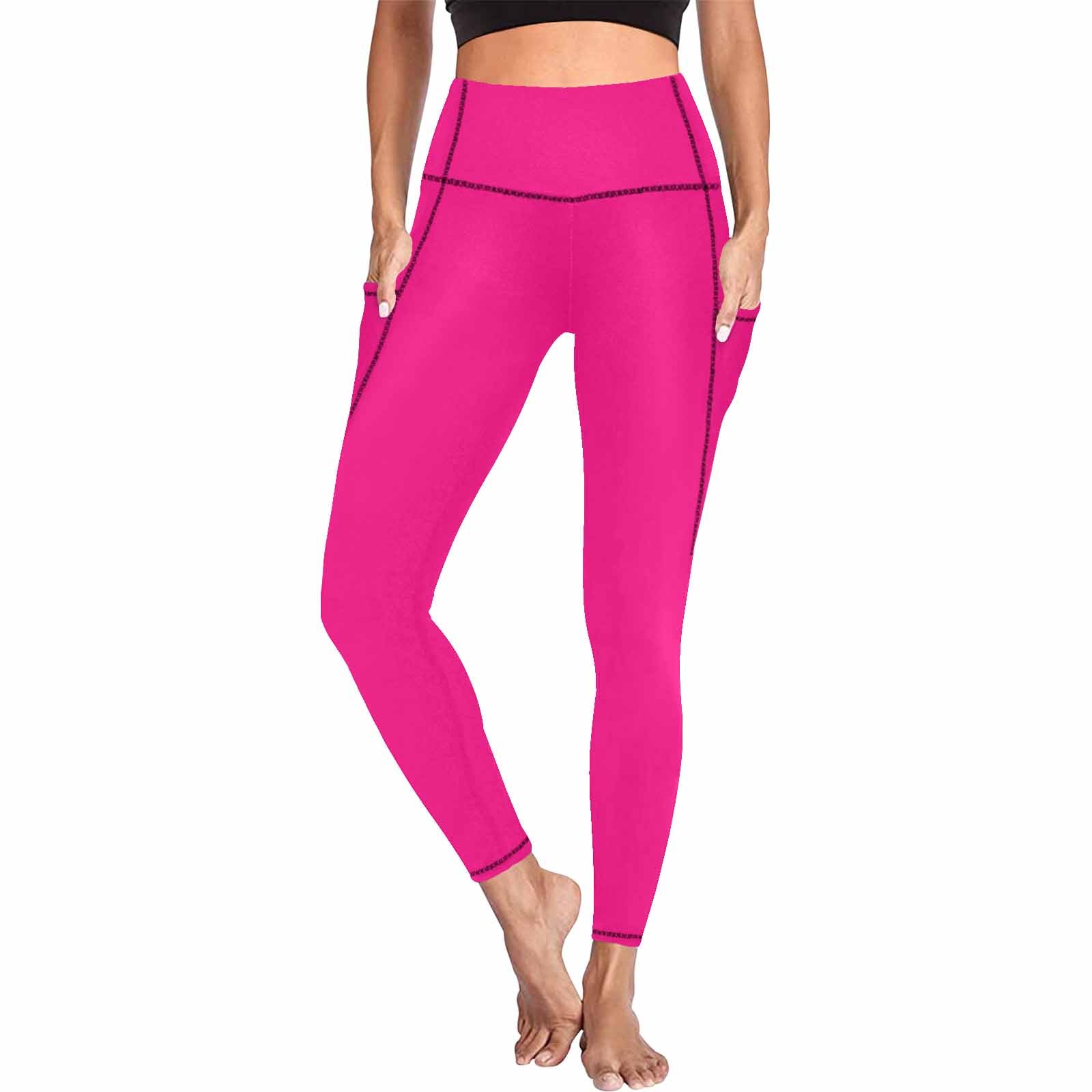 A pair of rose pink women's leggings with side pockets, showcasing a lightweight and stretchy fabric, perfect for fitness and casual wear.