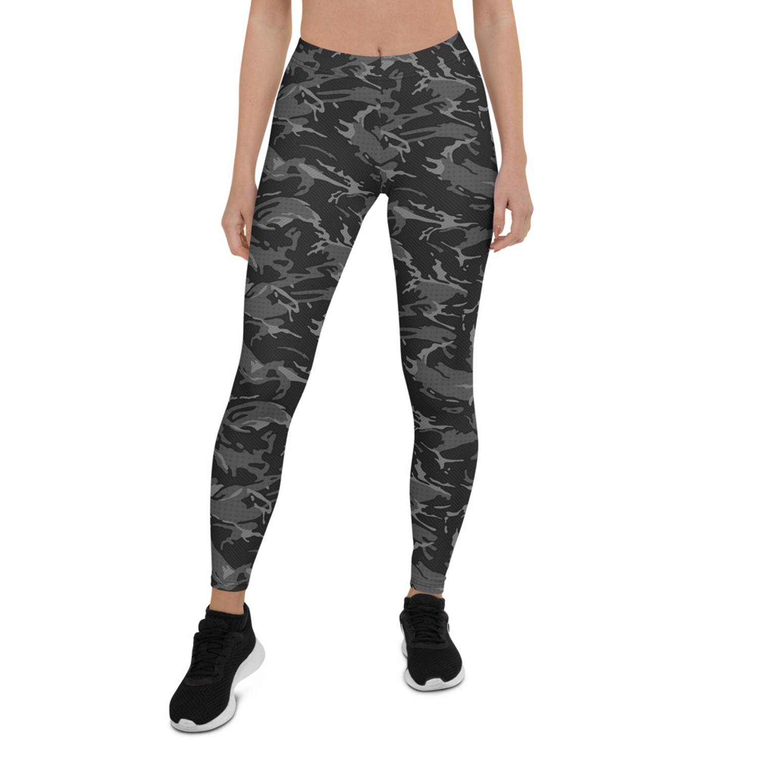 Women's Black Camo Leggings featuring a stylish camo design, perfect for workouts and casual wear, made from high-performance fabric.