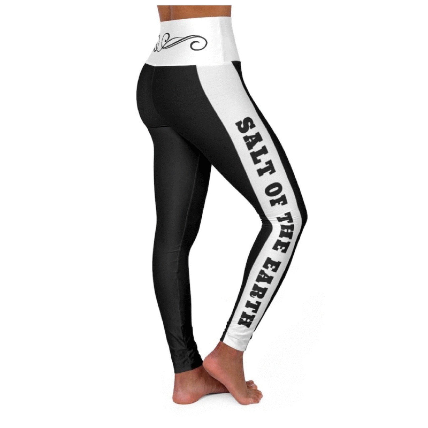 Women's high waist fitness leggings in black and white, featuring a flattering design and breathable fabric, perfect for workouts and yoga.