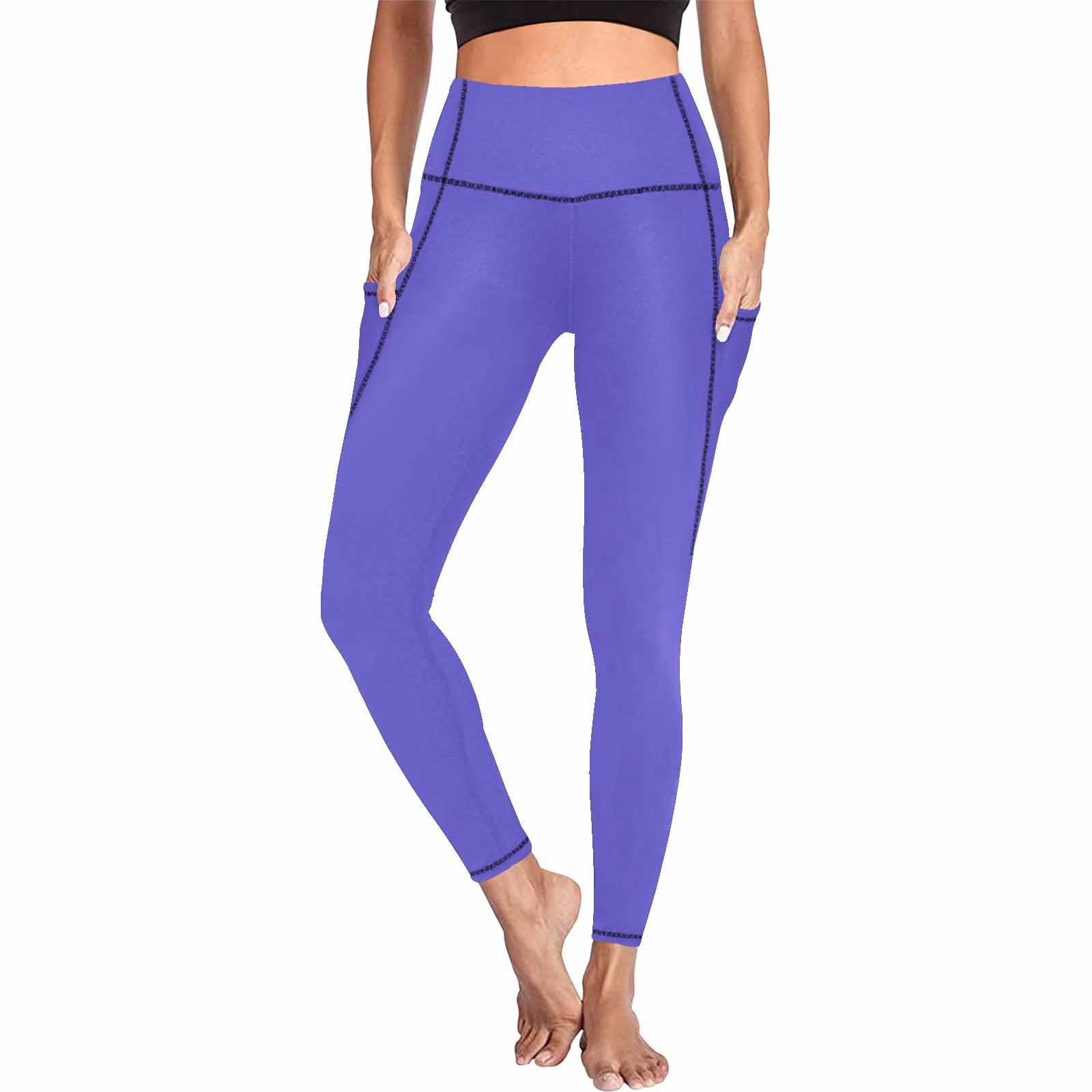 A pair of Women's Blue Iris leggings with pockets, showcasing a stylish design and lightweight fabric, perfect for fitness and casual wear.