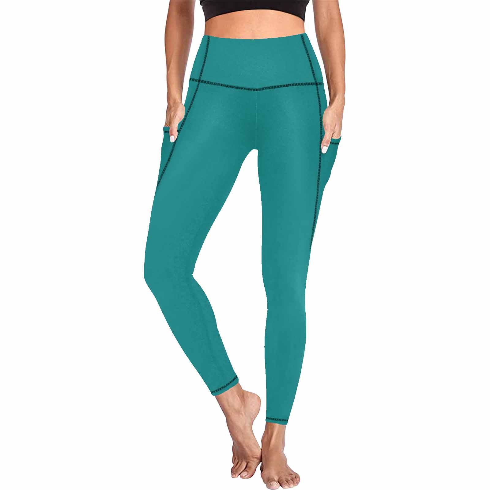 Women's Dark Teal Green Leggings with Side Pockets, showcasing a comfortable fit and stylish design.