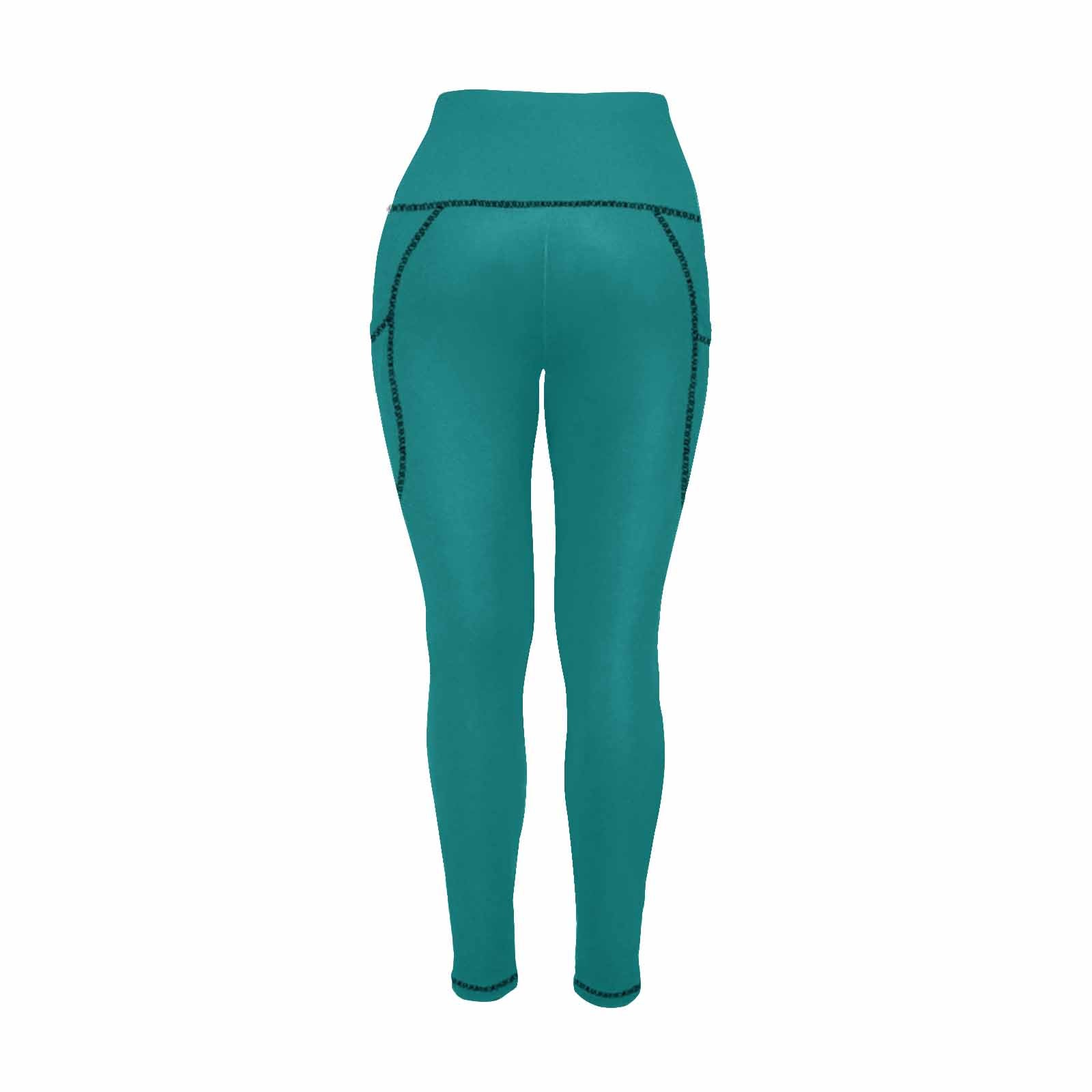 Women's Dark Teal Green Leggings with Side Pockets, showcasing a comfortable fit and stylish design.