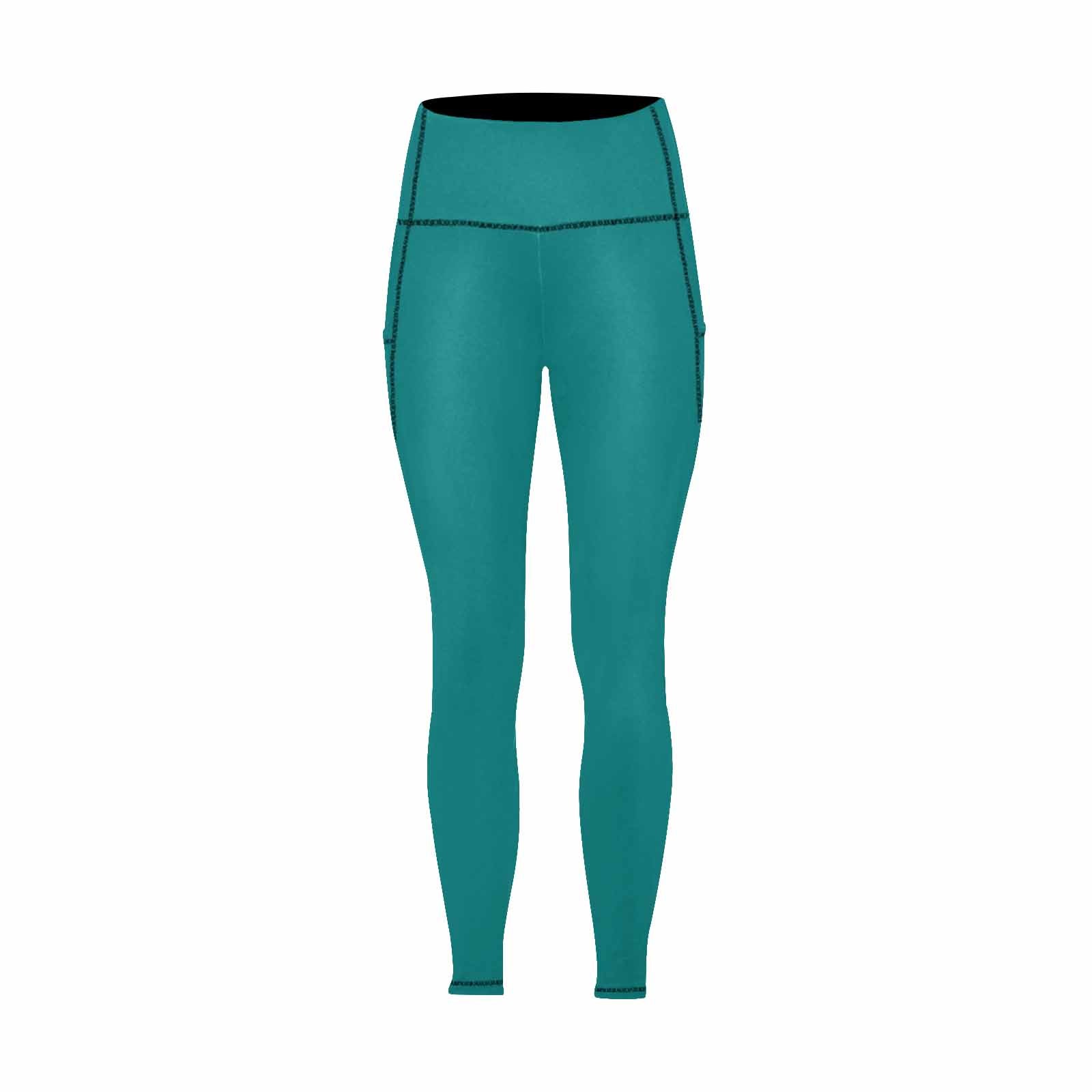 Women's Dark Teal Green Leggings with Side Pockets, showcasing a comfortable fit and stylish design.
