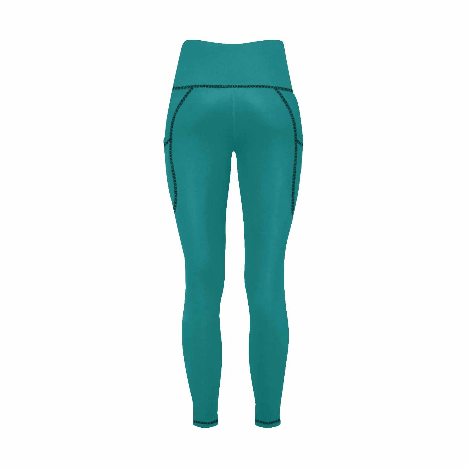 Women's Dark Teal Green Leggings with Side Pockets, showcasing a comfortable fit and stylish design.
