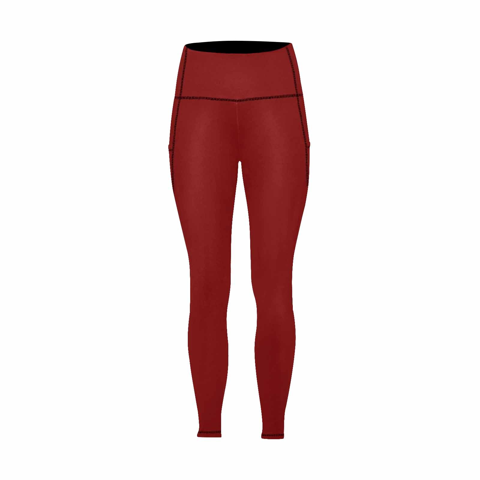 Maroon red women's leggings with pockets, showcasing a lightweight and stretchy fabric, ideal for fitness and casual wear.
