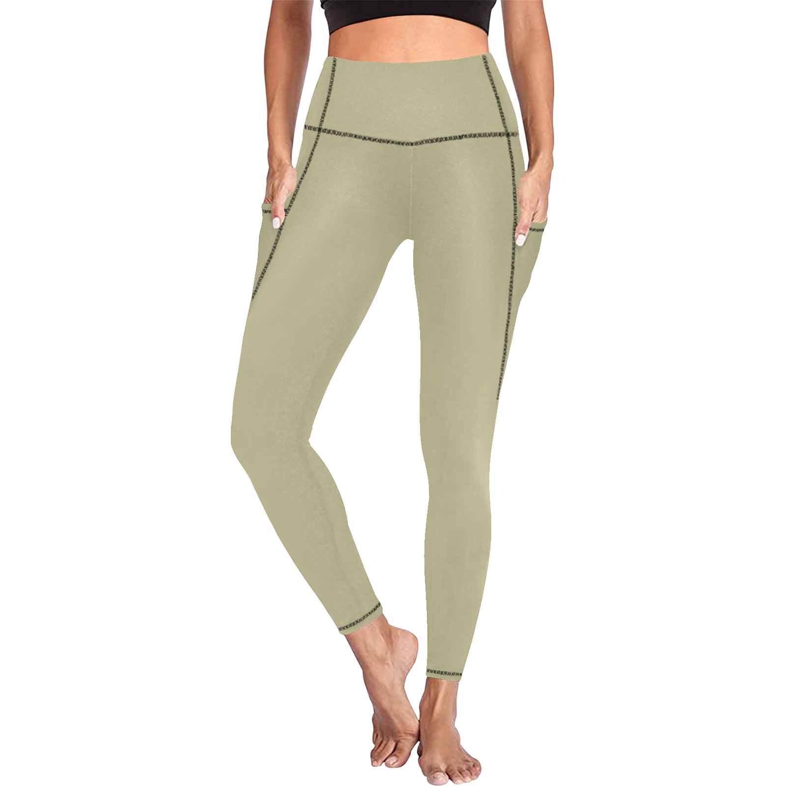 Women's Sage Green Leggings with Pockets, showcasing lightweight fabric and stylish design.
