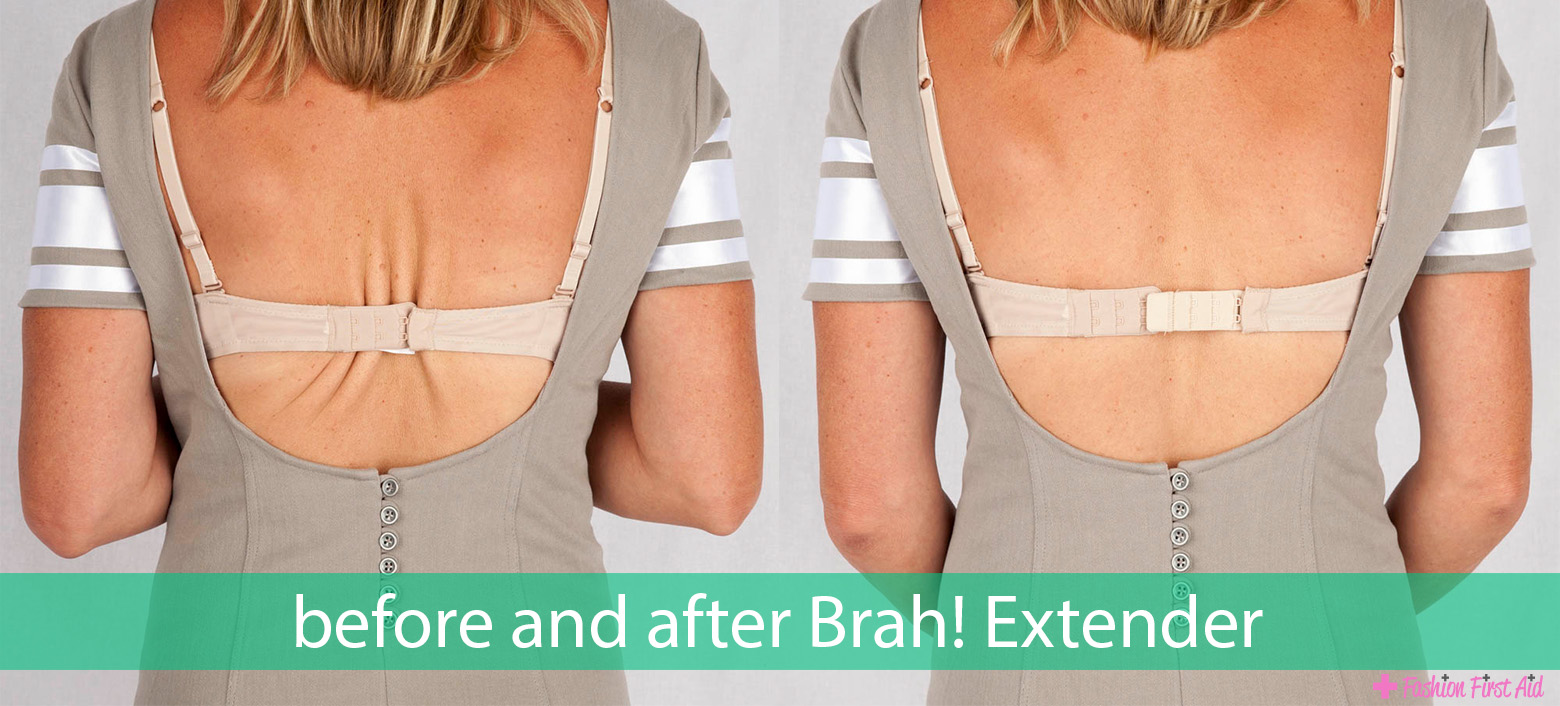 Brah! Extender set featuring three bra extenders in black, white, and beige, made from soft microfiber with nylon-coated hooks.