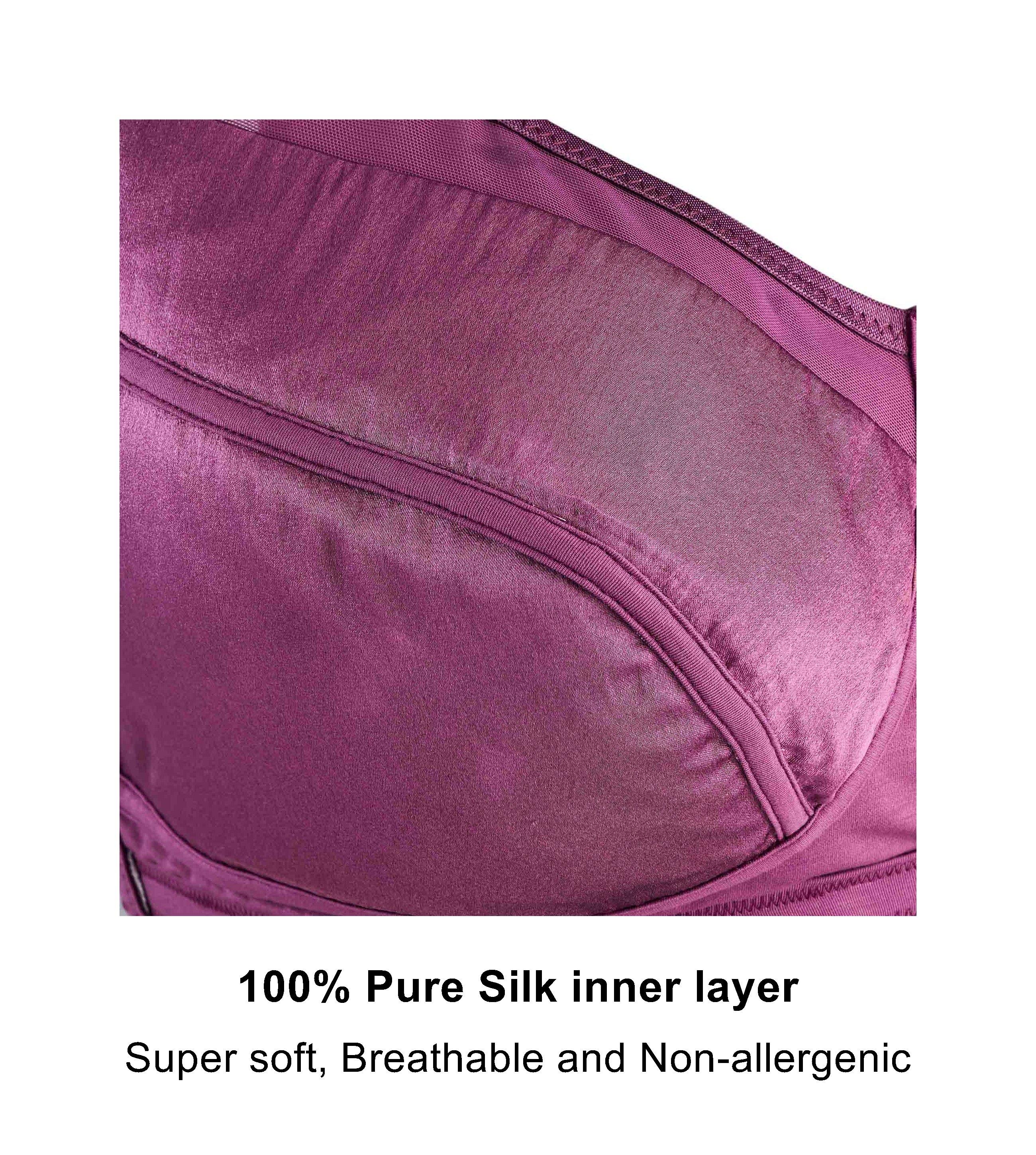 Claret Silk Back Support Cotton Sports Bra showcasing criss-cross bands and lace detailing, available in multiple colors.