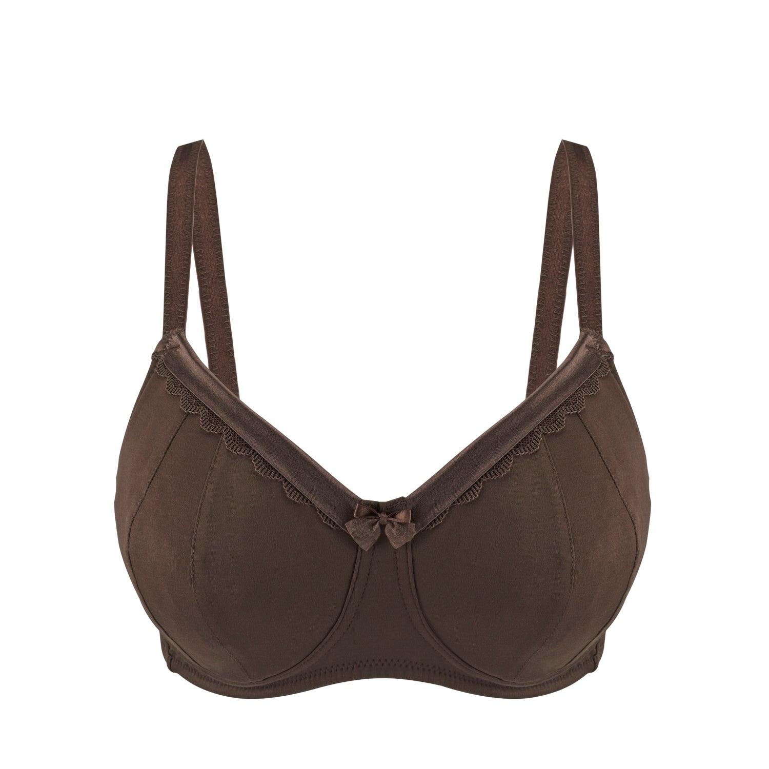 Cocoa-Supportive Non-Wired Silk & Organic Cotton Full Cup Bra showcasing its luxurious silk and cotton blend fabric.