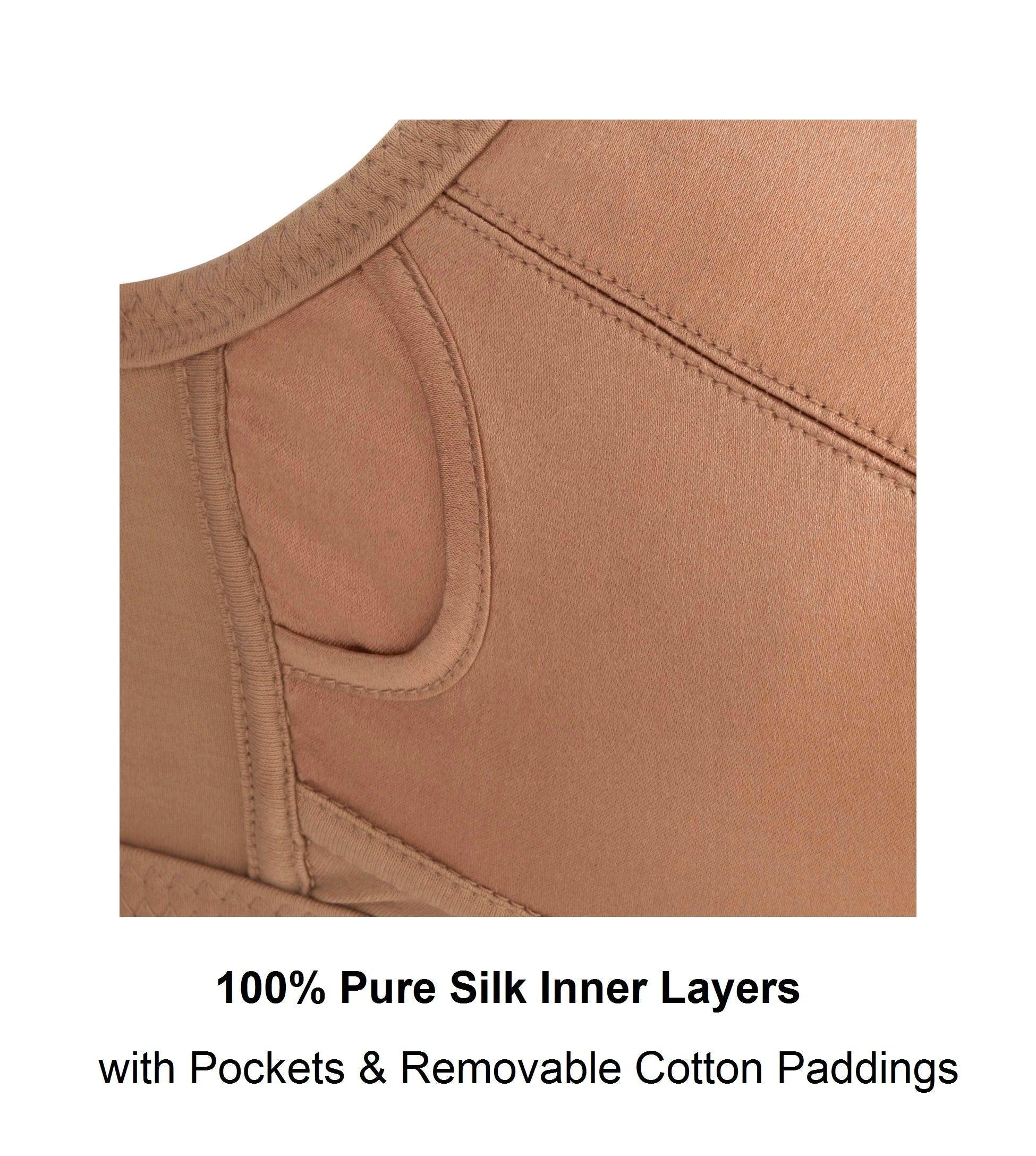 Cocoa-Supportive Non-Wired Silk & Organic Cotton Full Cup Bra showcasing its luxurious silk and cotton blend fabric.