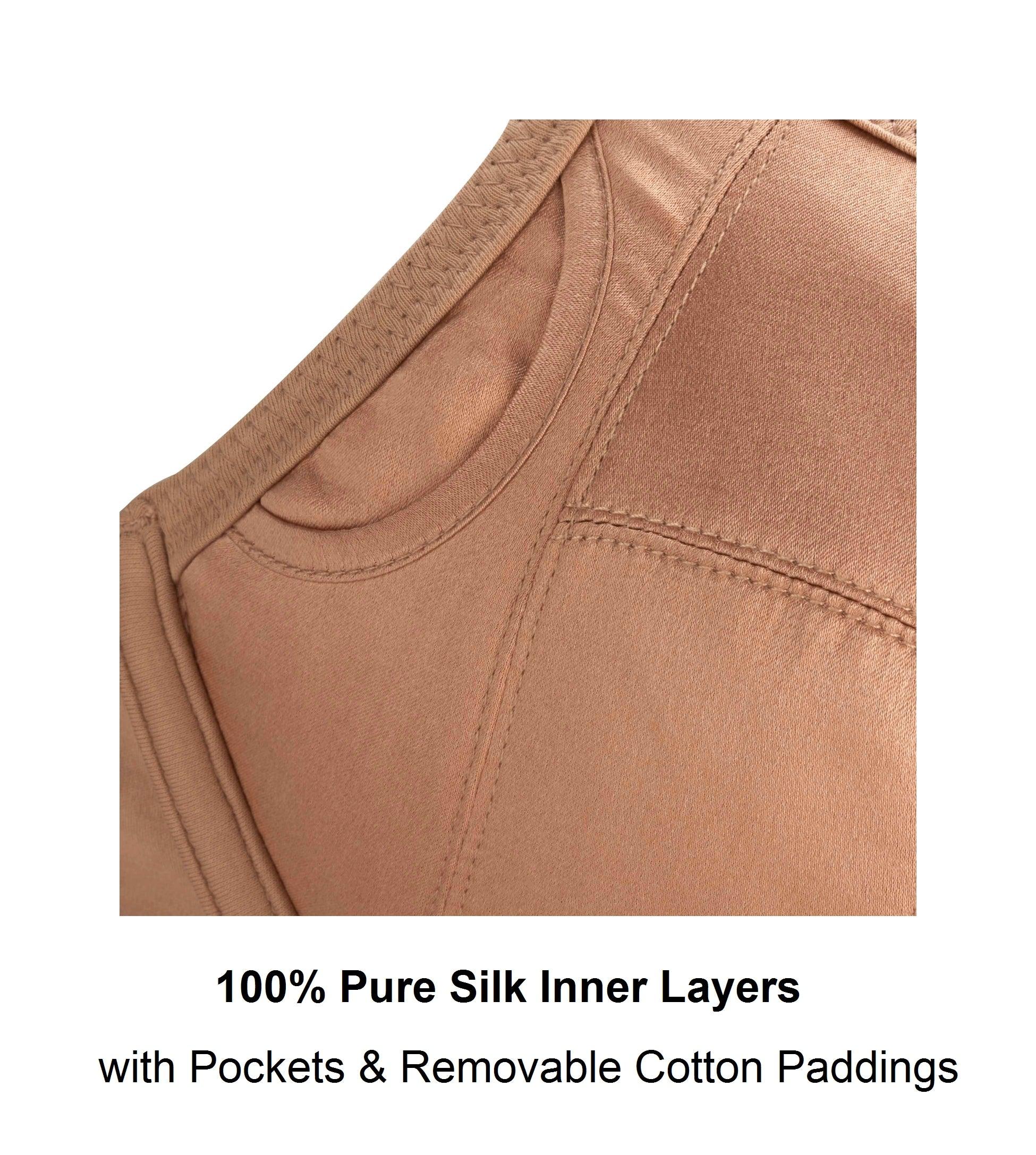 Cocoa Underwired Silk & Organic Cotton Full Cup Bra showcasing its luxurious silk cups and removable padding.