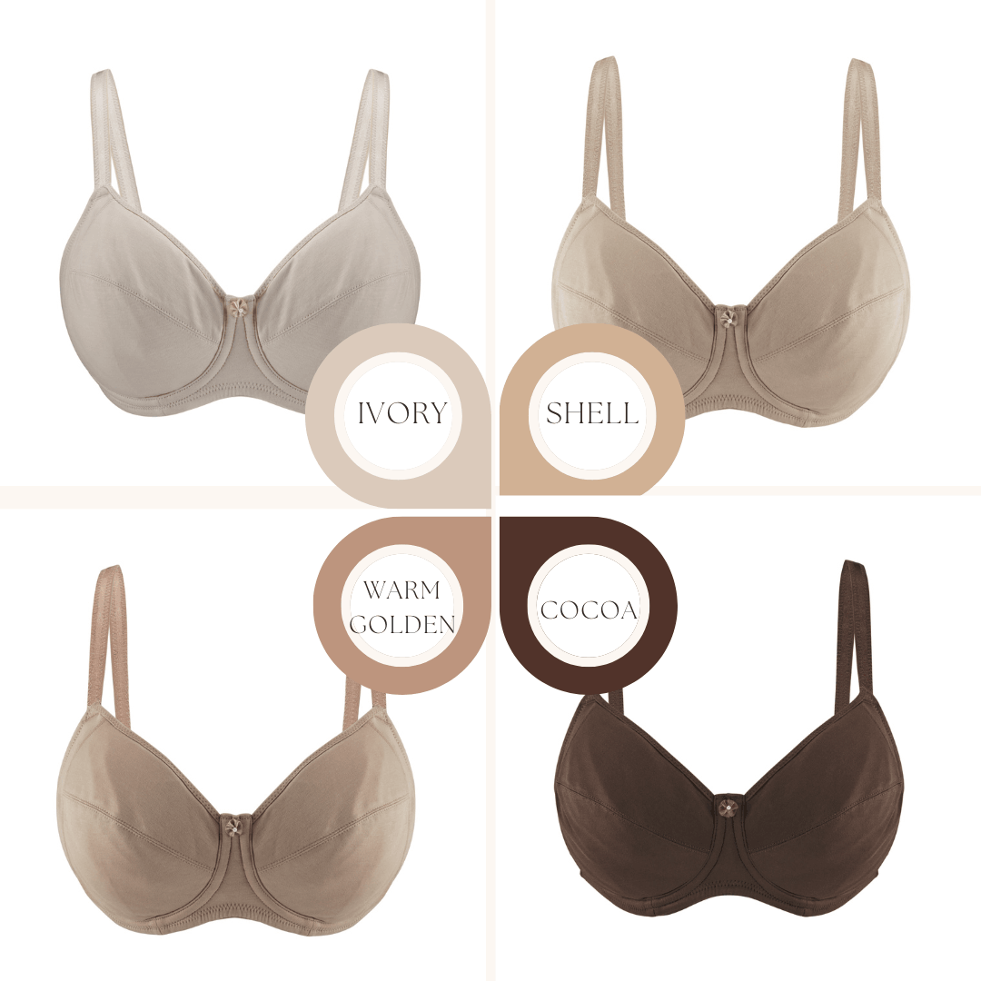 Cocoa Underwired Silk & Organic Cotton Full Cup Bra showcasing its luxurious silk cups and removable padding.