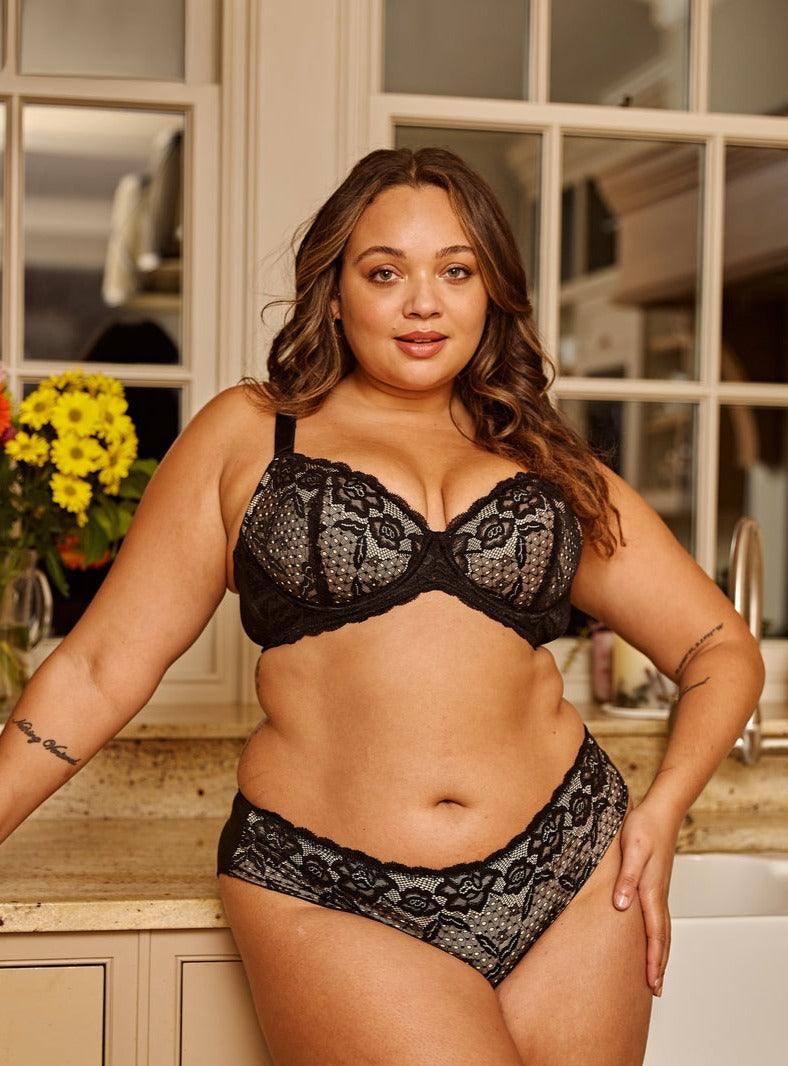 Debbie Lace Organic Cotton & Silk Plunge Bra featuring elegant lace detail and soft silk-cotton blend fabric.