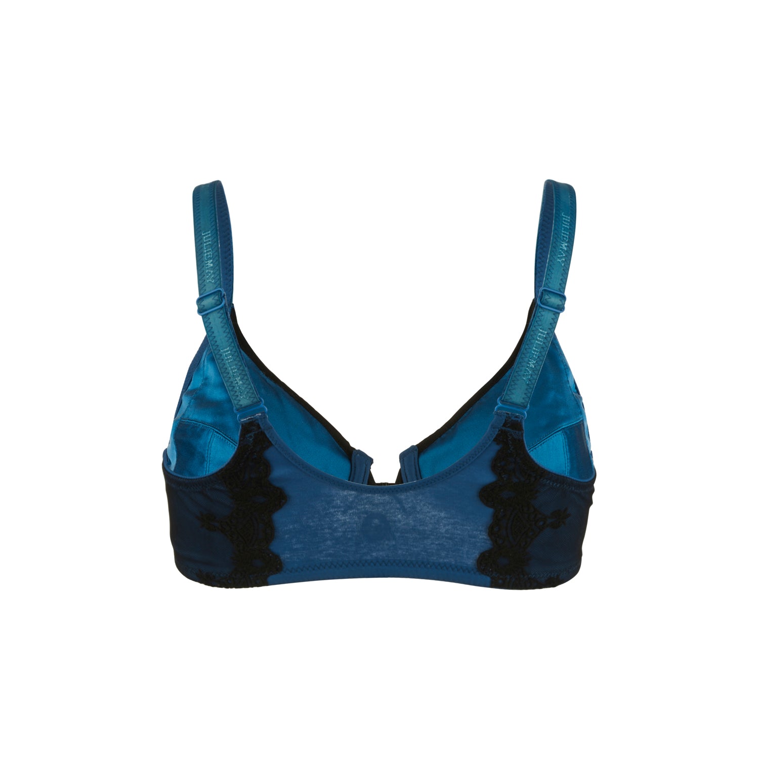 Elysia Navy Blue Silk & Organic Cotton Front Closure Full Cup Bra showcasing luxurious silk cups and breathable Pima cotton straps.