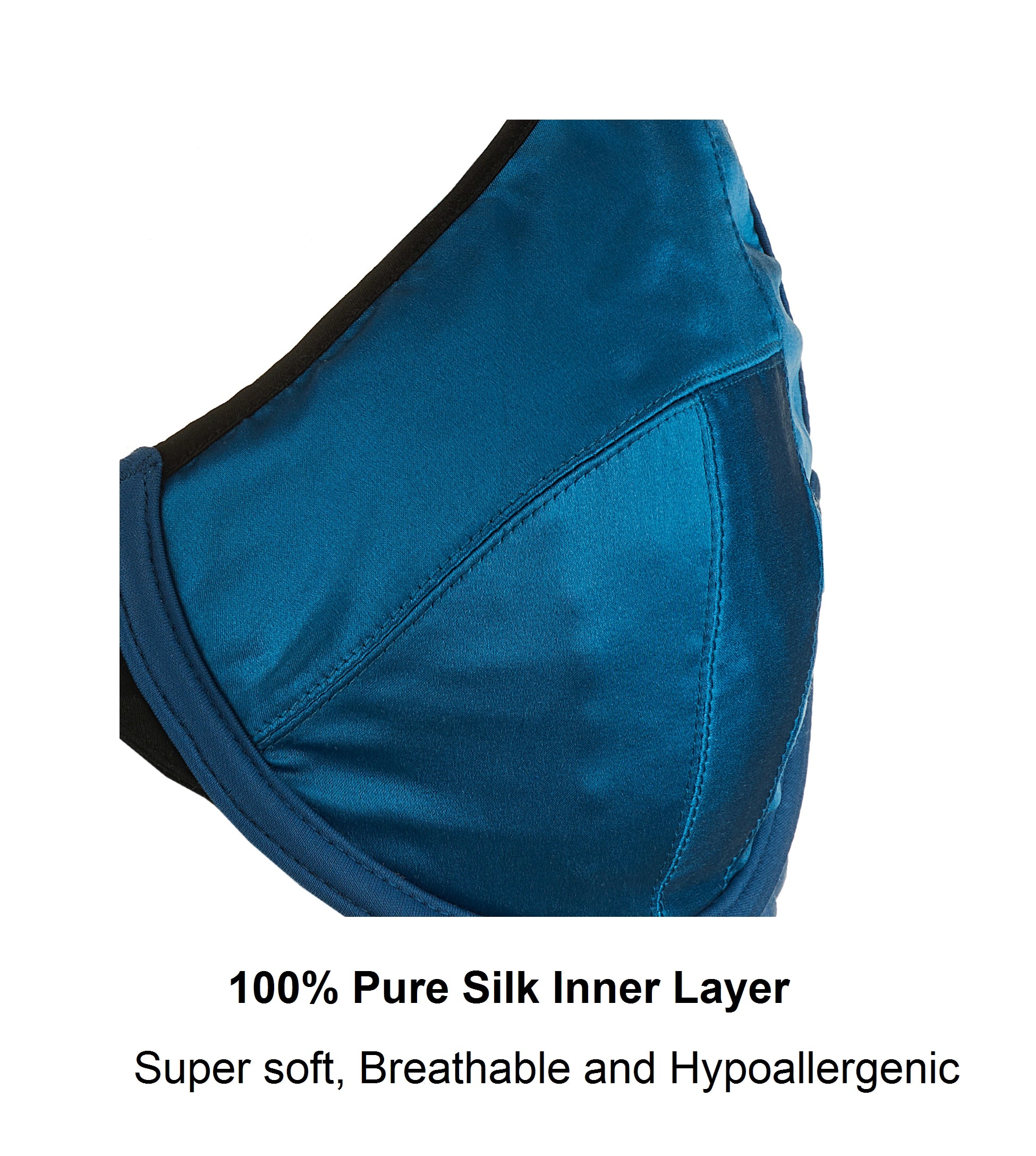 Elysia Navy Blue Silk & Organic Cotton Front Closure Full Cup Bra showcasing luxurious silk cups and breathable Pima cotton straps.