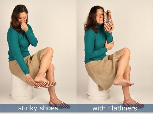 Woman reacting to smelly shoes.