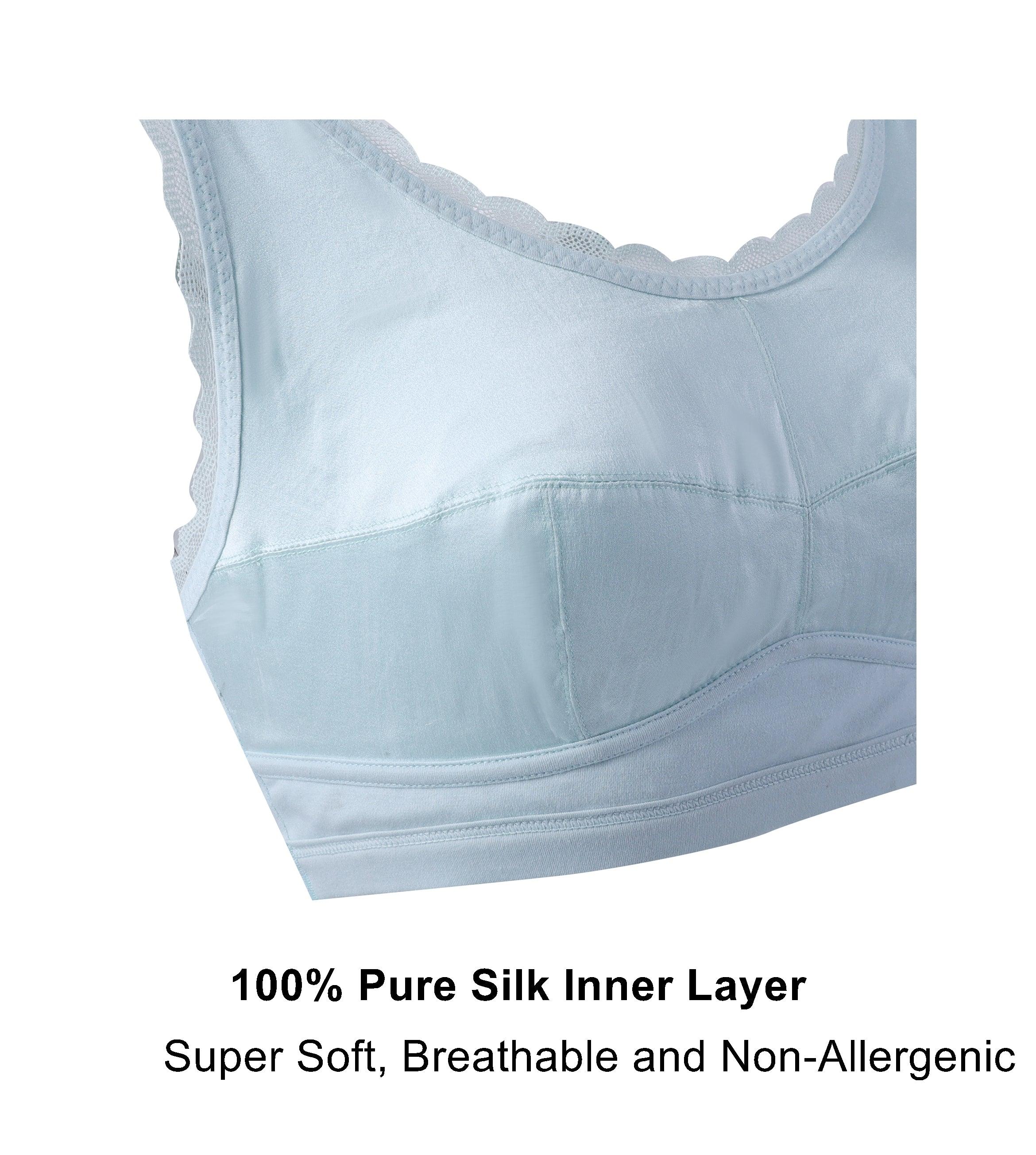 Georgia Silk Back Support Bra featuring pure silk cups and organic cotton body, designed for comfort and elegance.