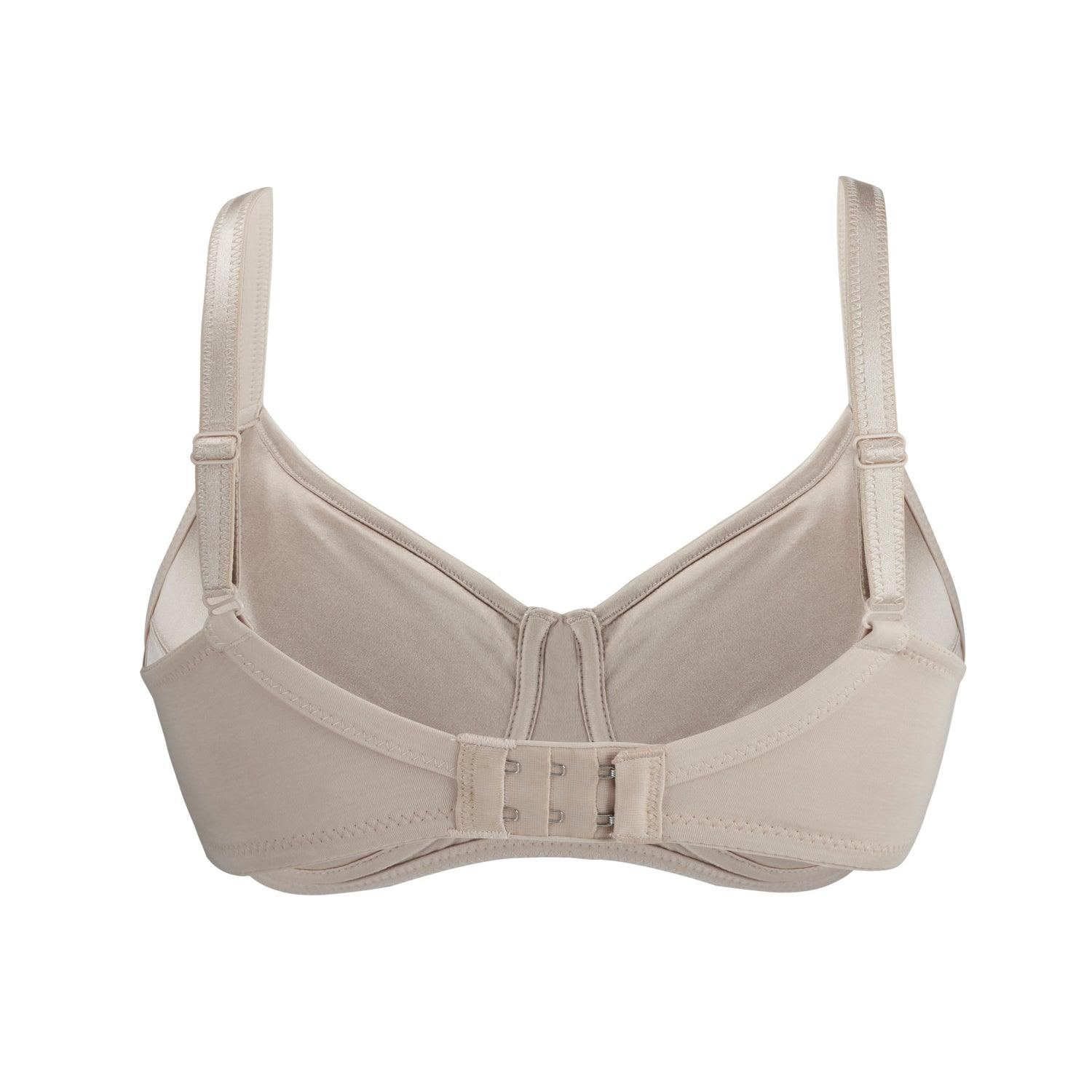 Ivory supportive non-wired full cup bra made of silk and organic cotton, featuring soft fabric and removable paddings.