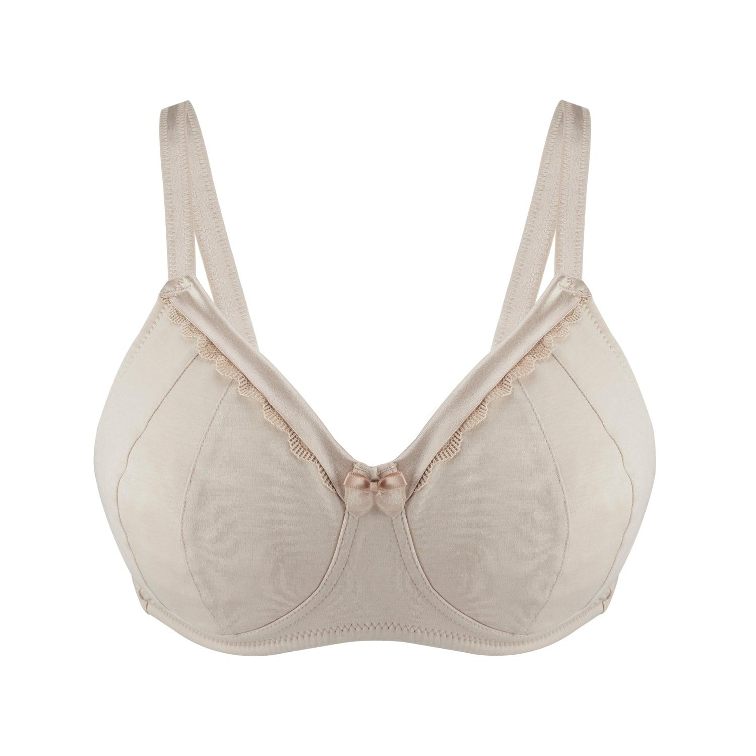 Ivory supportive non-wired full cup bra made of silk and organic cotton, featuring soft fabric and removable paddings.