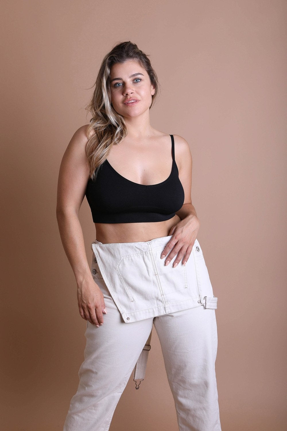 Low Back Seamless Bralette Plus in soft nylon and spandex, showcasing a low-cut design for enhanced curves and comfort.