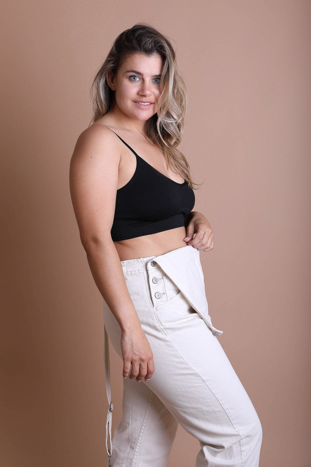 Low Back Seamless Bralette Plus in soft nylon and spandex, showcasing a low-cut design for enhanced curves and comfort.