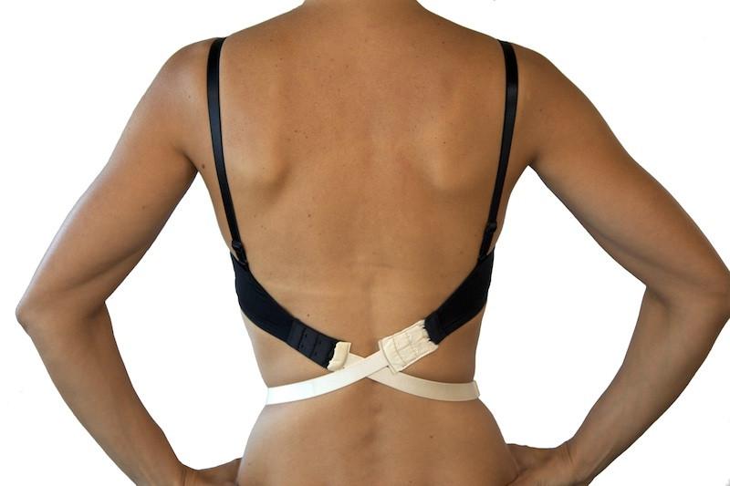 Low Expectations low back bra converters in beige and black, designed to lower bra straps for a seamless look.