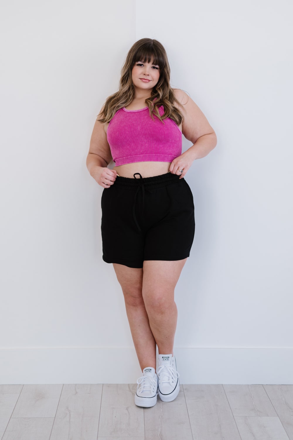 On the Move Ribbed Cropped Cami in mineral wash, showcasing its ribbed texture and round neckline.