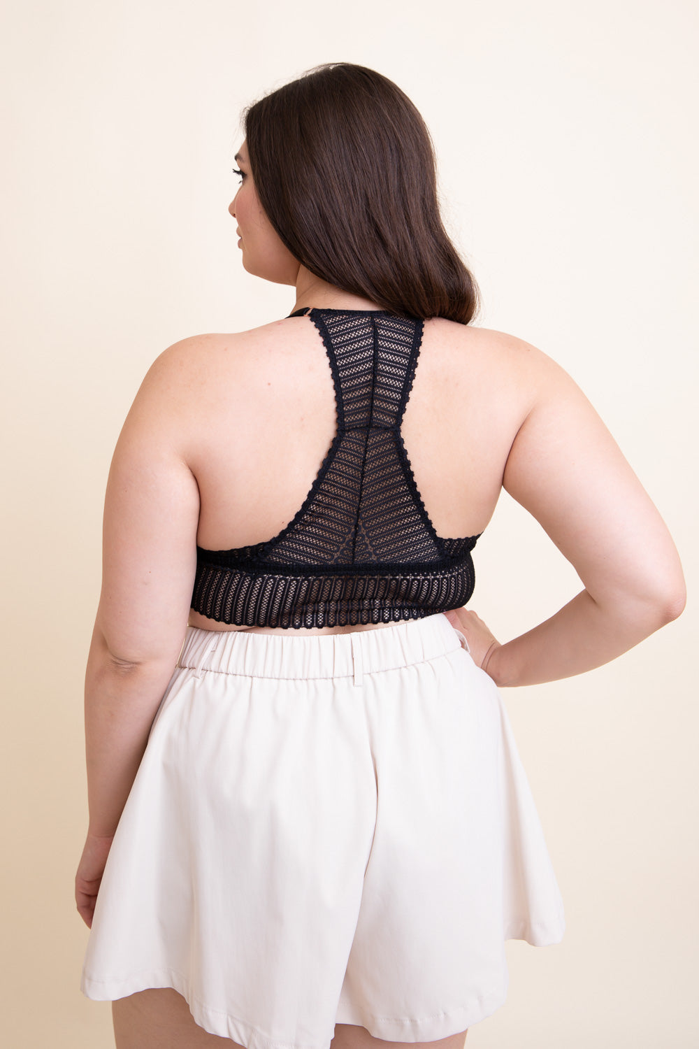 Ribbed Lace Boho Racerback Bralette Plus featuring soft ribbed fabric and delicate lace detailing, perfect for comfort and style.