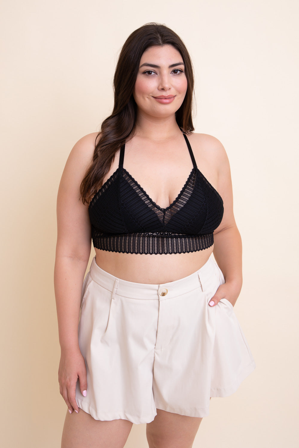 Ribbed Lace Boho Racerback Bralette Plus featuring soft ribbed fabric and delicate lace detailing, perfect for comfort and style.