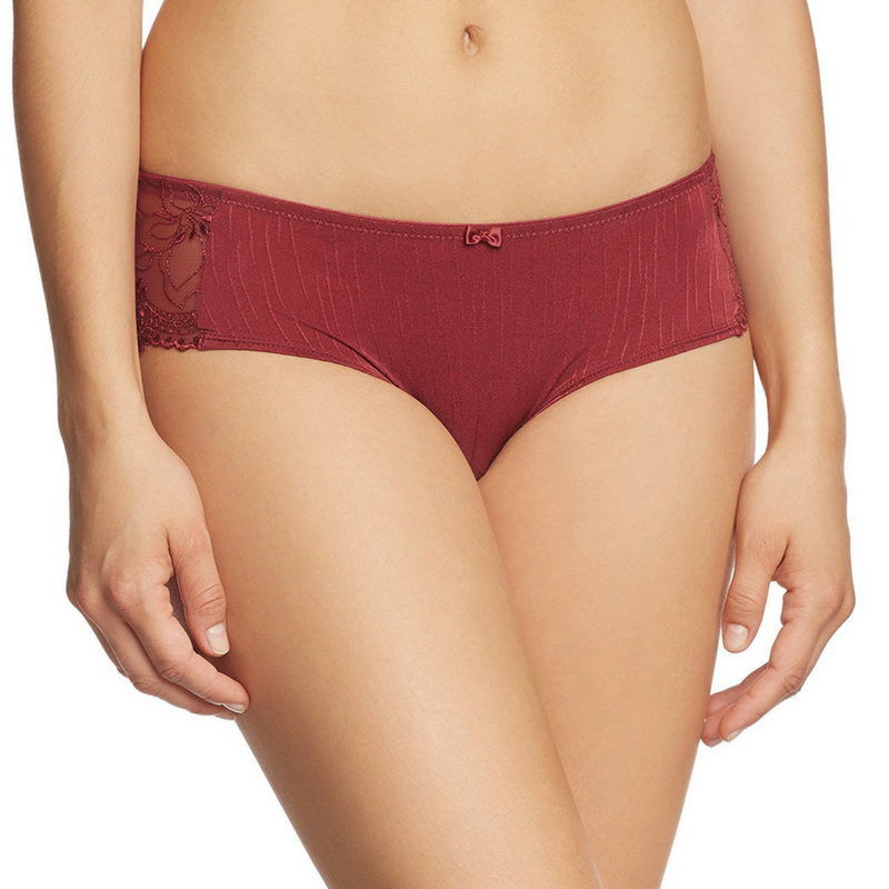 Sassa Miracle Soft Hipster Panty in Bordeaux Red, showcasing full back coverage and soft cotton liner.
