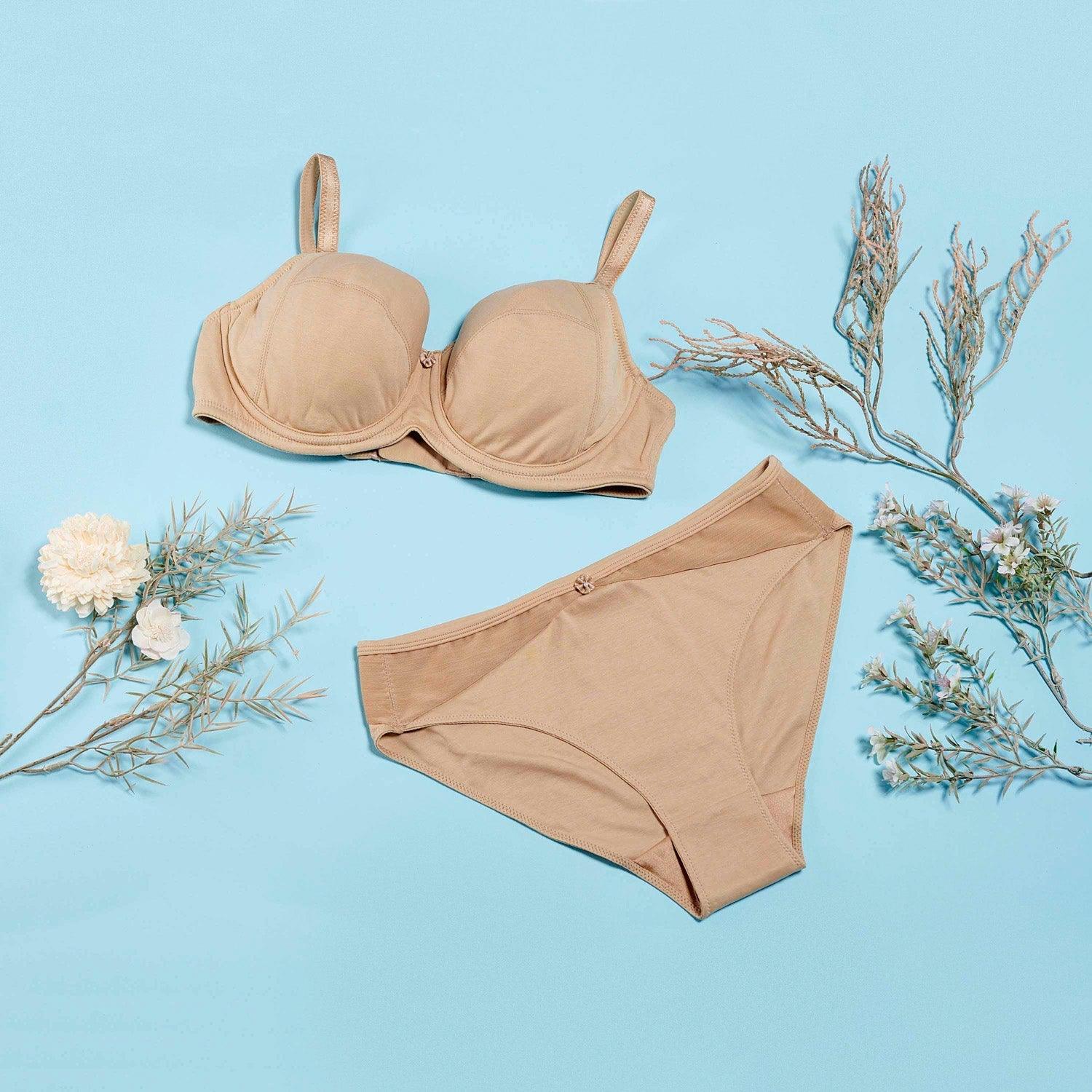Luxurious Shell-Underwired Silk & Organic Cotton Full Cup Bra with removable padding, showcasing its elegant design and soft fabric.