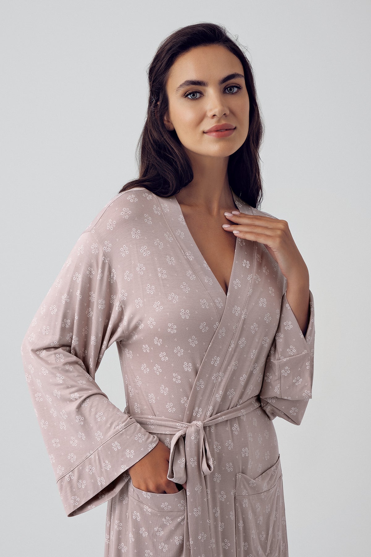 Main Shopymommy 15505 Patterned Maternity Robe Coffee image