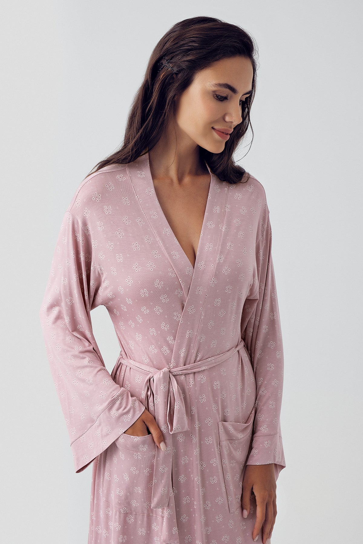 Main Shopymommy 15505 Patterned Maternity Robe Powder image