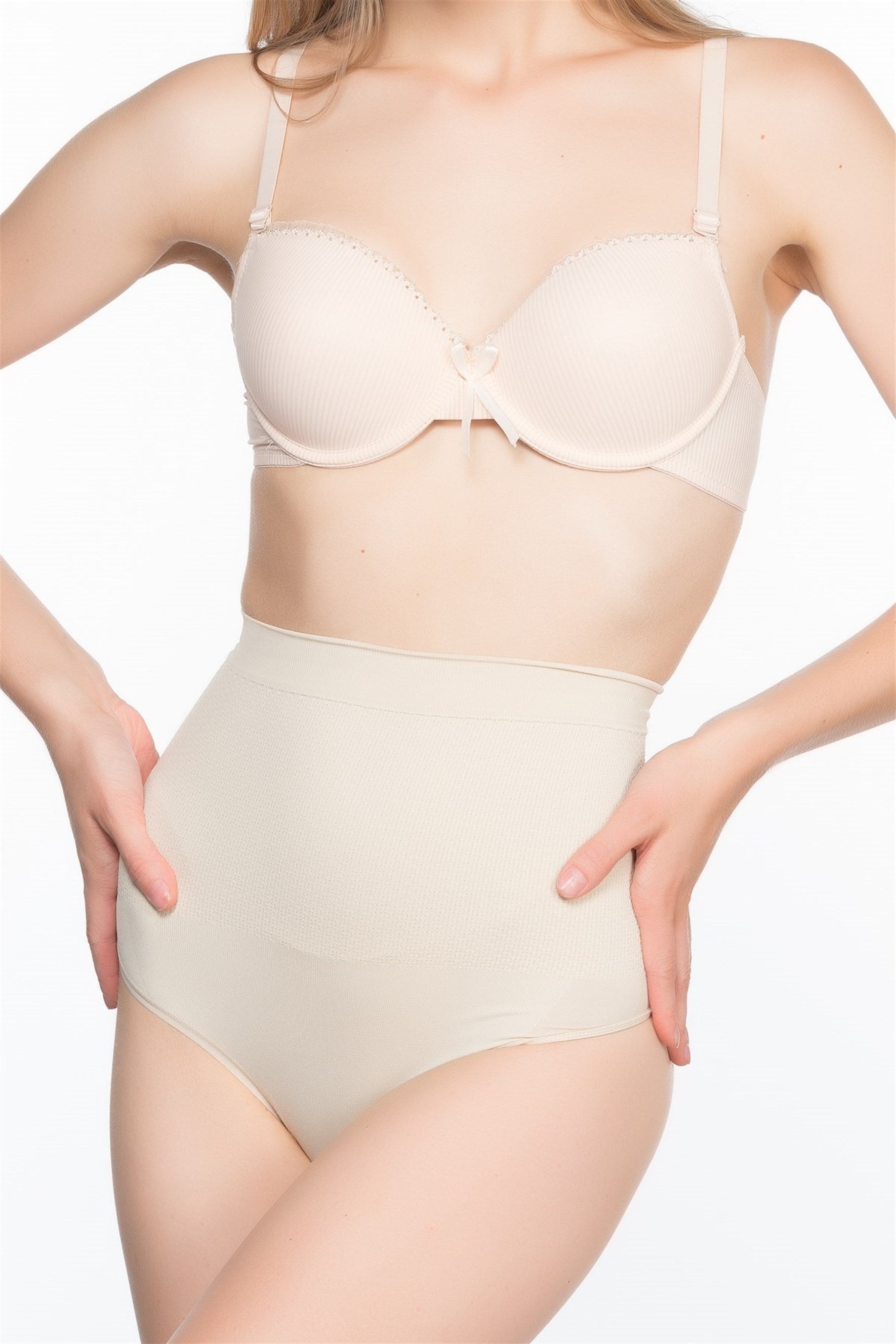 Shopymommy 2054 Seamless String Postpartum Corset in a neutral color, showcasing its seamless design and breathable fabric.
