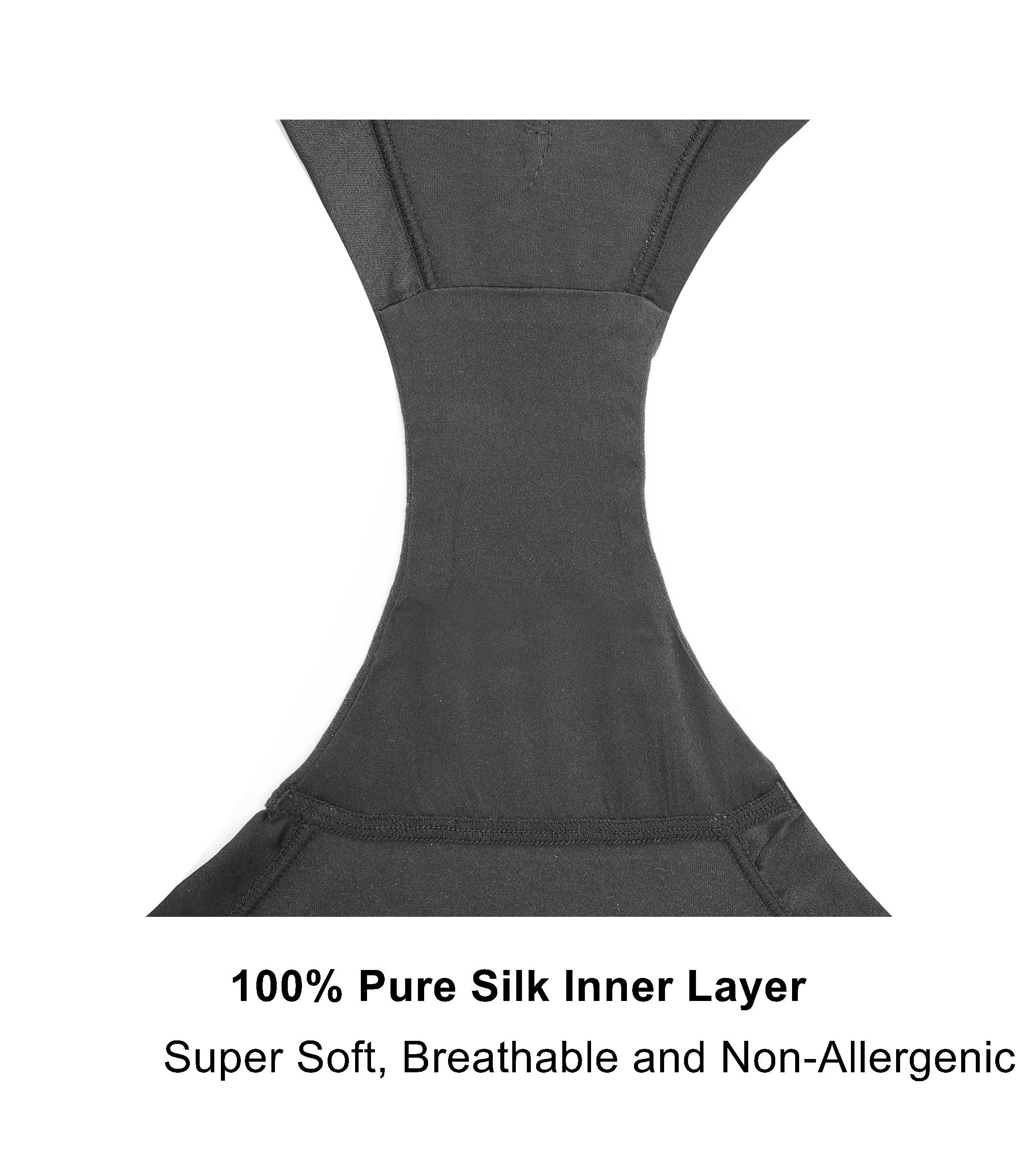 Elegant black full brief made from silk and organic cotton, featuring delicate embroidery and a high-waisted design for comfort.