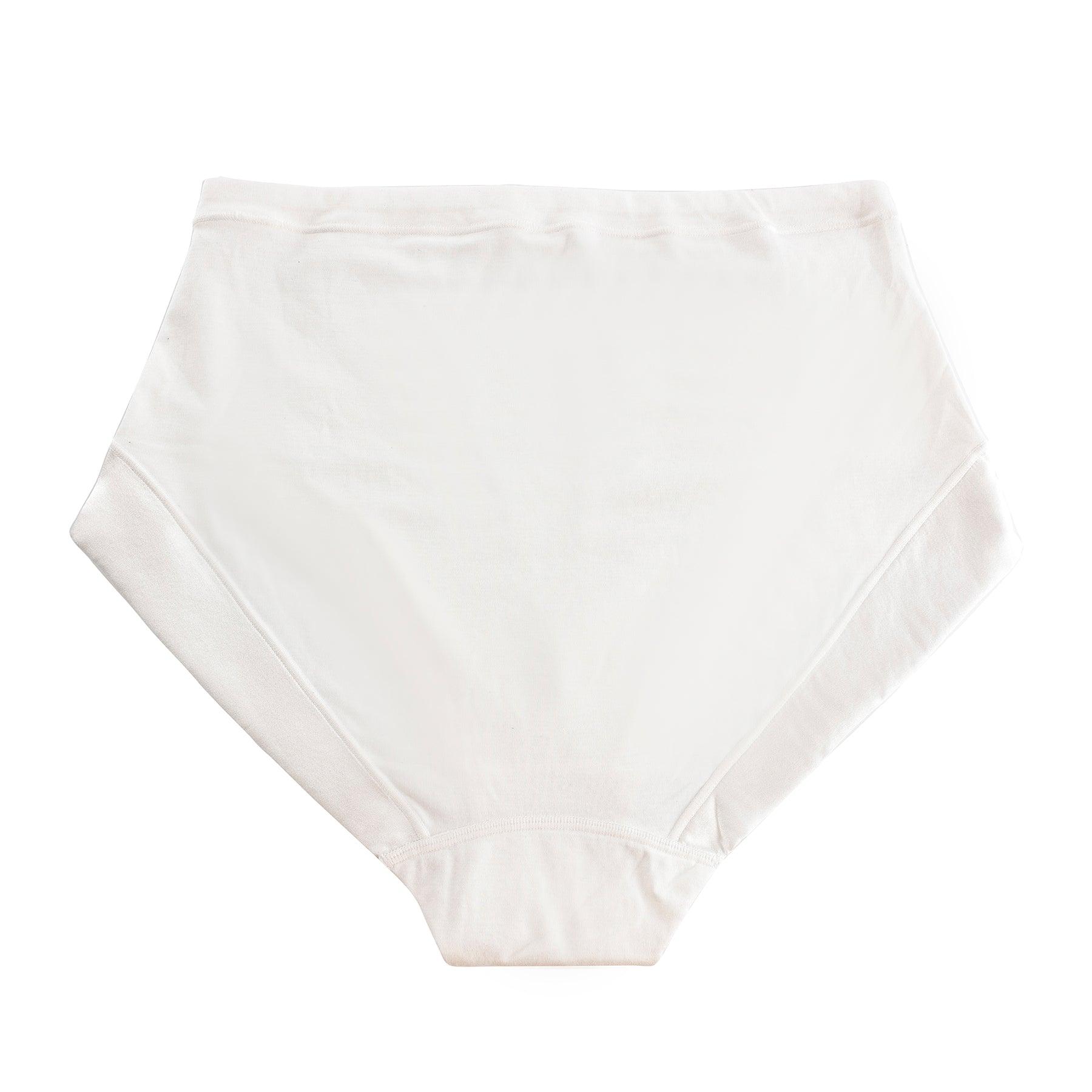 Snowdrop Silk & Organic Cotton Full Brief in White, featuring delicate embroidery and a high-waisted design for comfort and elegance.
