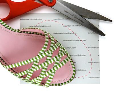 Sticky Bottoms removable sole protectors displayed on a shoe, showcasing their design and application.