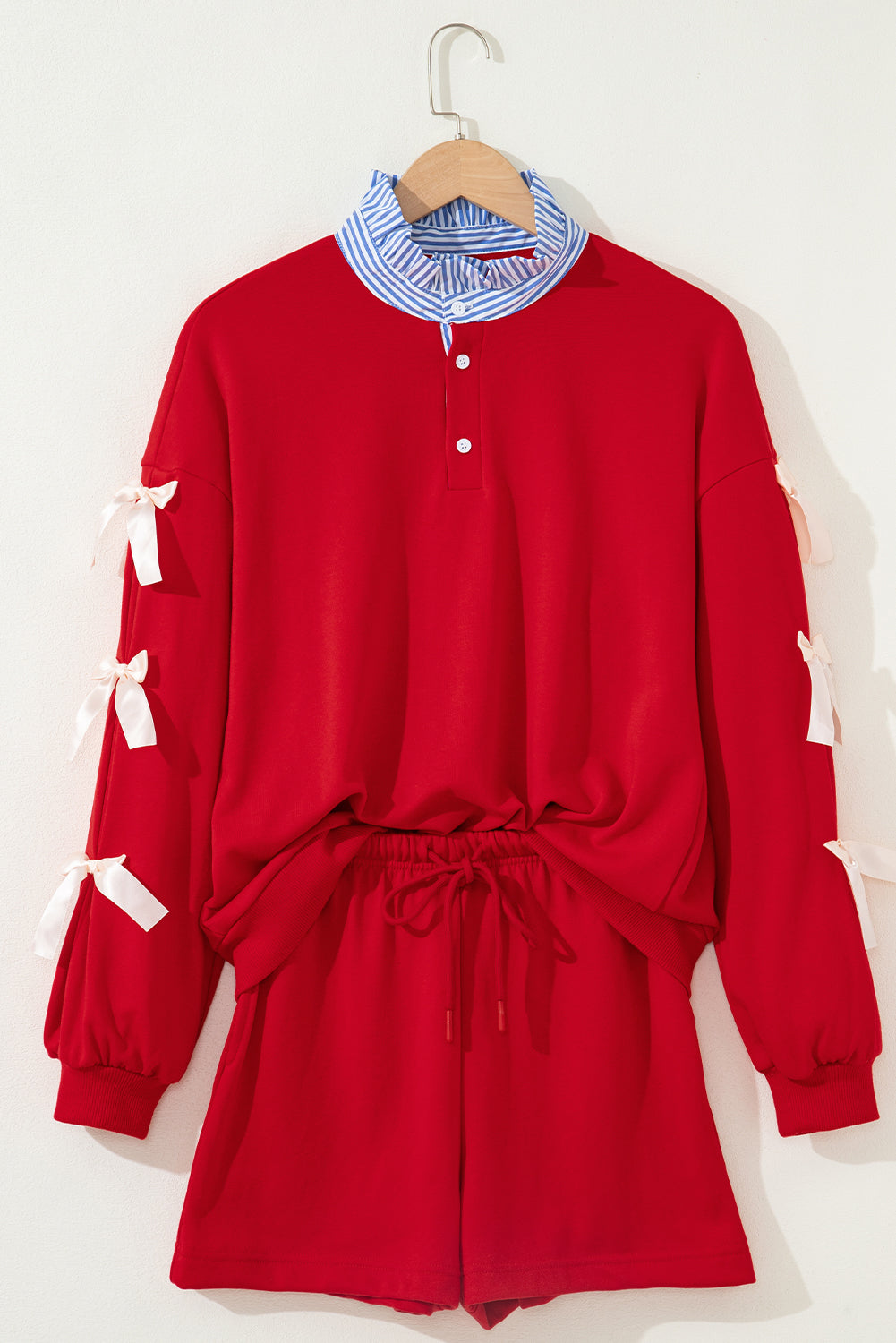 Main Stripe Collar Bow Tie Sweatshirt and Shorts Set image