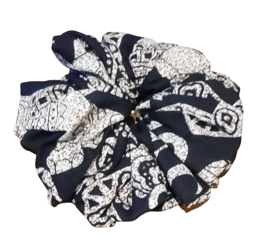 Black Elephant Paradise Hair Scrunchie Ties made from eco-friendly Rayon fabric, featuring a stylish black design and elasticated core.