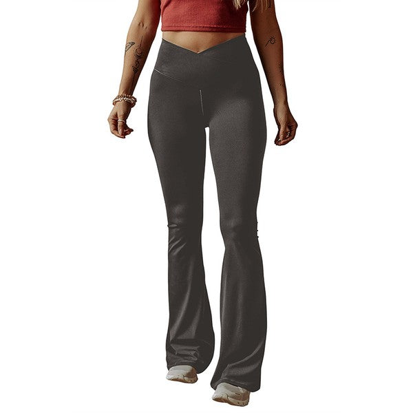 Main Black V Shape High Waist Flared Leggings Pants image