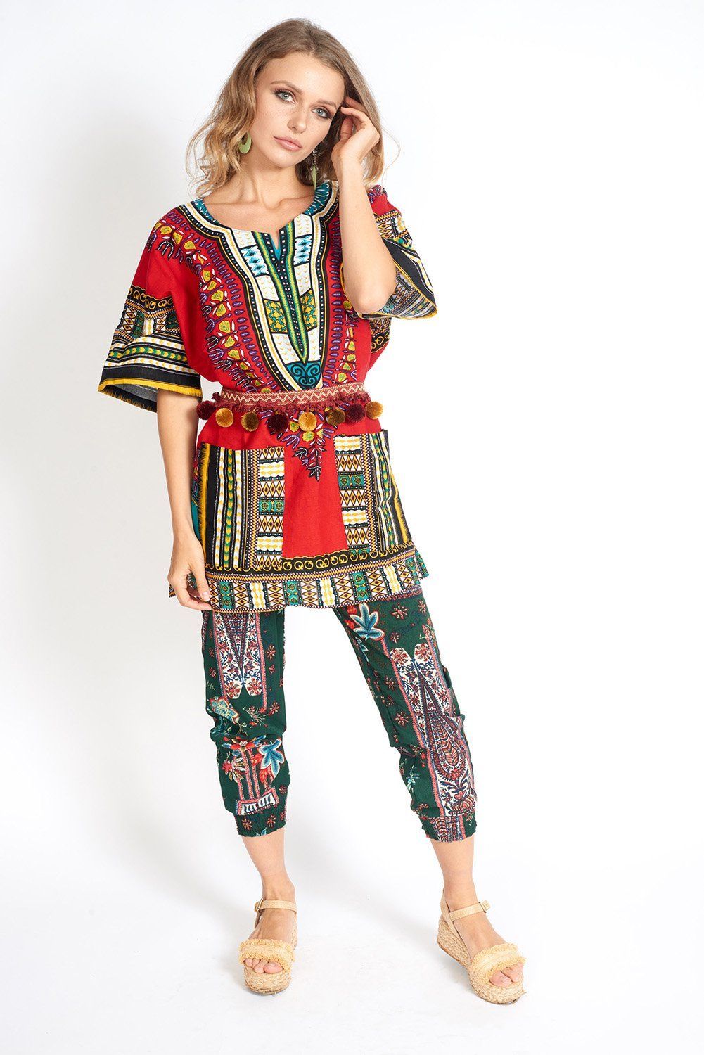 Main Boho Yoga Hippie Green Print Pants image