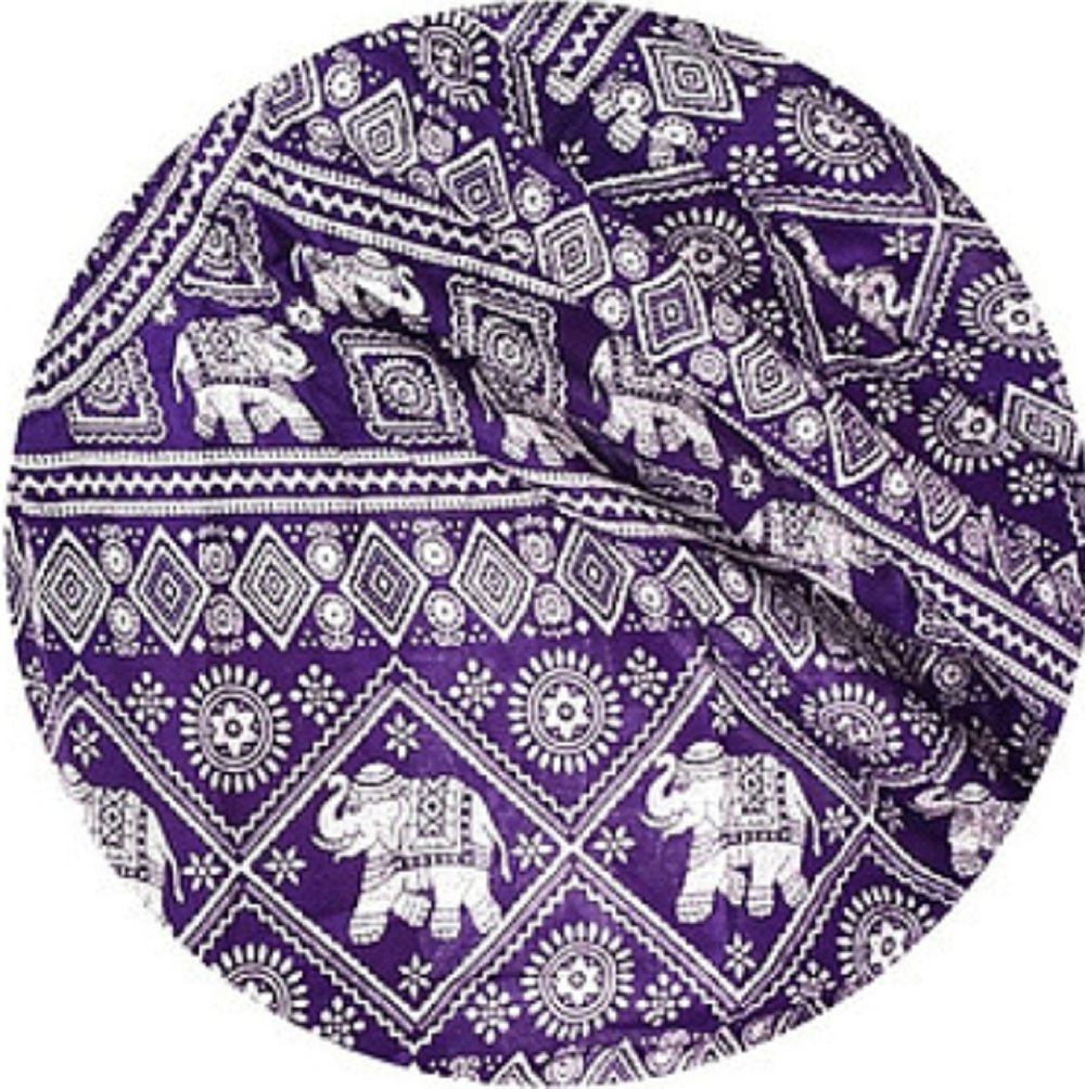 Bohotusk Purple Elephant Print Elasticated Smocked Waist Womens Harem pants showcasing vibrant colors and a unique elephant design.